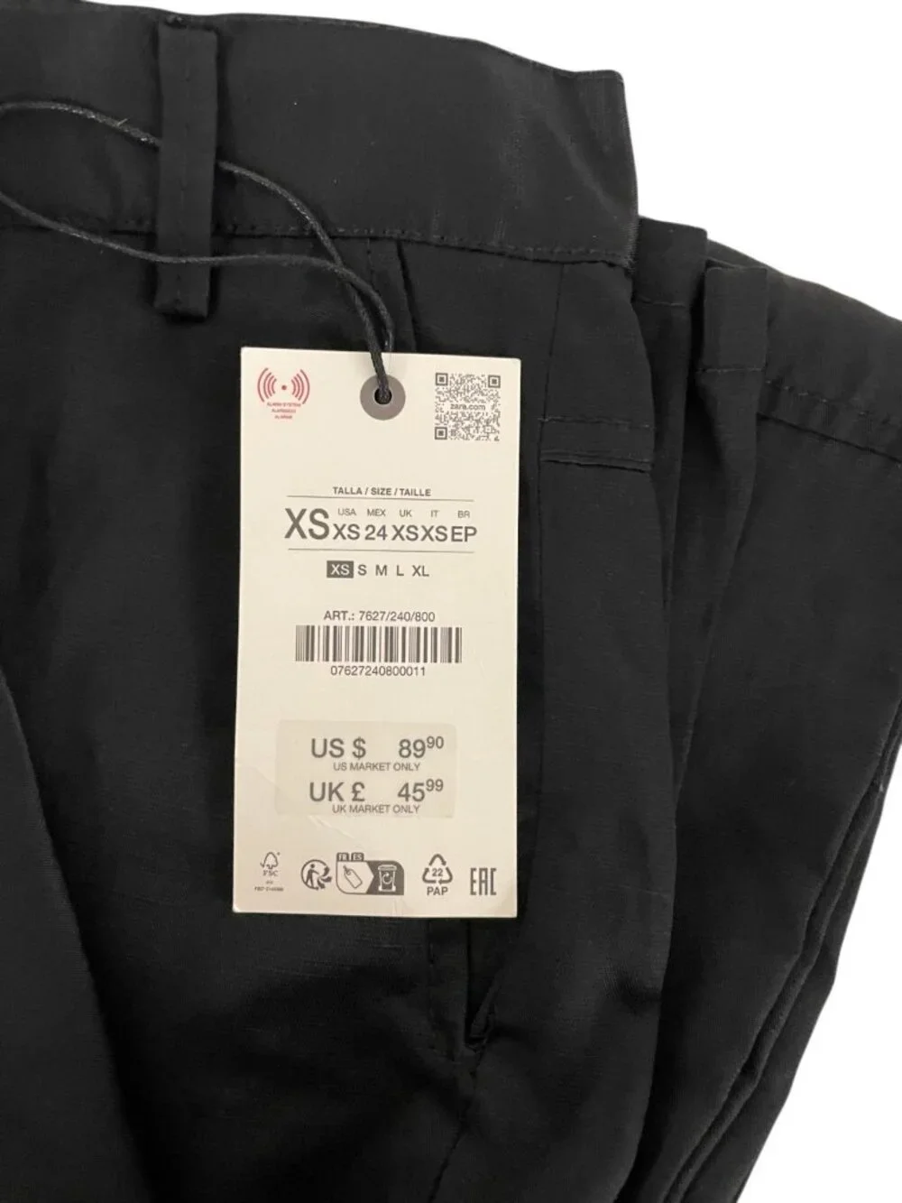 Zara Womens Flowing Mid-Rise Trousers Size XS Black Wide Leg 7627/240 NWT